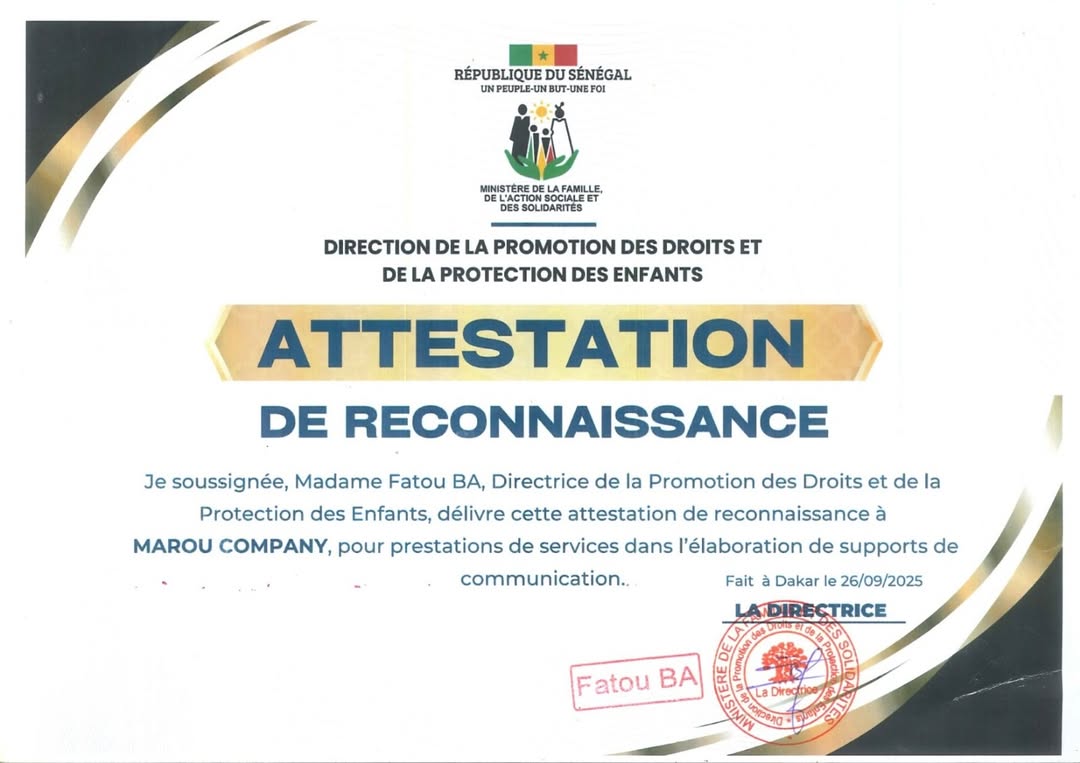 Marou Company reçoit une attestation de reconnaissance